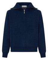 Cashmere Zip Jumper with Horse- Navy